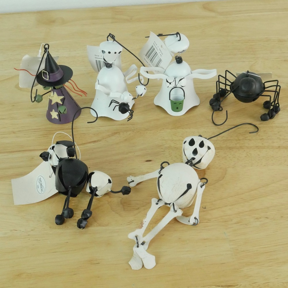 THT Designs Halloween Metal Jingle Bell Ornaments Witch Ghost Spooky Whimsical